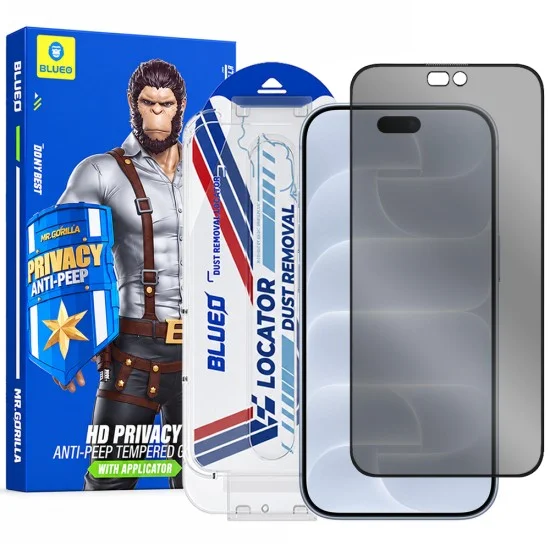 Стъклен протектор за iPhone 18 Pro - Anti-Peep Privacy Glass with Applicator Pro - Blueo - Черен