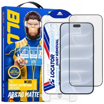 Стъклен протектор за iPhone 18 Pro - Anti-Reflective Matte Glass with Applicator Pro - Blueo - Черен