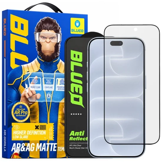 Стъклен протектор за iPhone 18 Pro - Anti-Reflective Matte HD Glass - Blueo - Черен