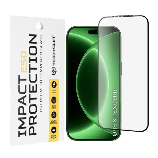 Стъклен протектор за iPhone 18 Pro - ESD Glass - Techsuit - Черен