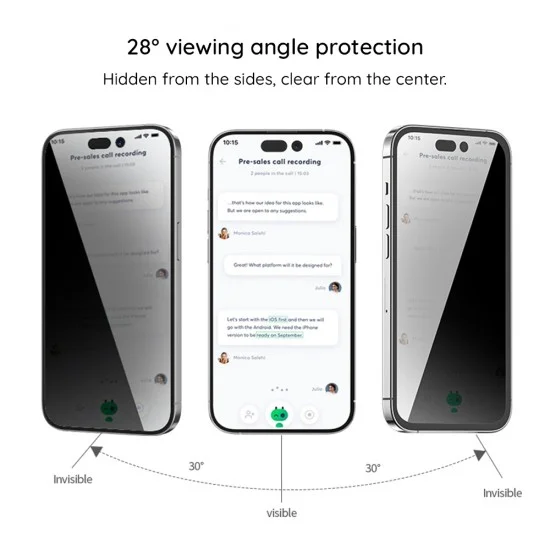 Стъклен протектор за iPhone 18 Pro Max - Anti-Peep Privacy Glass - Blueo - Черен