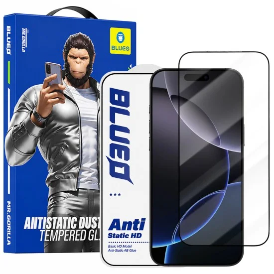 Стъклен протектор за iPhone 18 Pro Max / iPhone 17 Pro Max / iPhone 16 Pro Max - Anti-Static HD Glass - Blueo - Черен