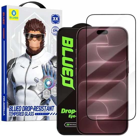 Стъклен протектор за iPhone 18 Pro Max / iPhone 17 Pro Max / iPhone 16 Pro Max - Drop-Resistant Tempered Glass - Blueo - Черен