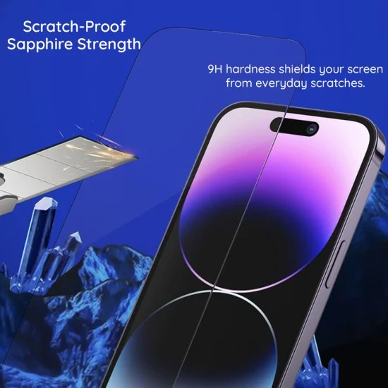 Стъклен протектор за iPhone 18 Pro - Premium Sapphire Non Breaking/Scratching 9H Glass with Applicator - Blueo - Privacy