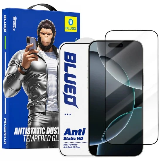 Стъклен протектор за iPhone 18 Pro / iPhone 17 Pro / iPhone 17 / iPhone 16 Pro - Anti-Static HD Glass - Blueo - Черен