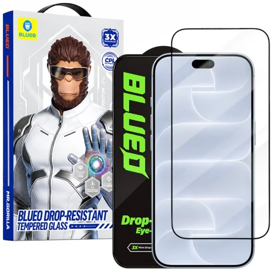 Стъклен протектор за iPhone 18 Pro / iPhone 17 Pro / iPhone 17 / iPhone 16 Pro - Drop-Resistant Tempered Glass - Blueo - Черен