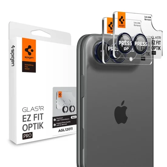 Стъклен протектор за камера Spigen - (2 бр.) Optik.tR EZ Fit Pro Camera Glass (AGL12011) - iPhone Duo - Тъмносин