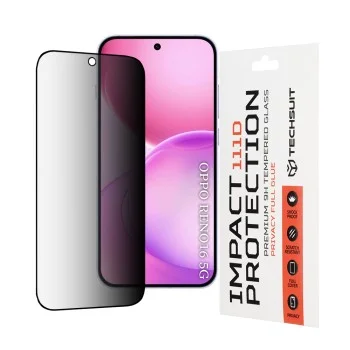 Стъклен протектор за поверителност за Oppo Reno16 / Reno16 Pro - 111D Privacy Full Glue - Techsuit - Черен