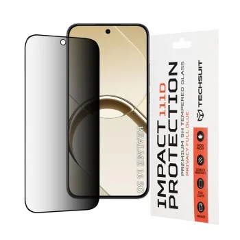 Стъклен протектор за поверителност за Realme 16 5G - 111D Privacy Full Glue - Techsuit - Черен
