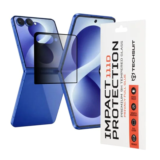 Стъклен протектор за поверителност за Samsung Galaxy Z Flip8 - 111D Privacy Full Glue - Techsuit - Черен