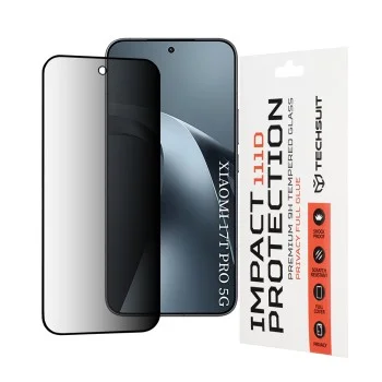 Стъклен протектор за поверителност за Xiaomi 17T Pro - 111D Privacy Full Glue - Techsuit - Черен