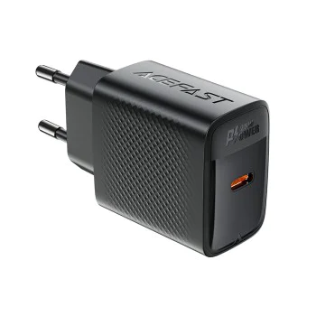 Стенно зарядно устройство A104 – Acefast, USB-C, PD25W, GaN технология, съвместимост с бързо зареждане – черно