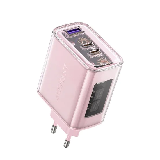 Стенно зарядно устройство A45 – Acefast Exploration Series, 2 x USB-C, USB, GaN, PD65W, бързо зареждане – Cherry Blossom