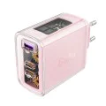 Стенно зарядно устройство A45 – Acefast Exploration Series, 2 x USB-C, USB, GaN, PD65W, бързо зареждане – Cherry Blossom