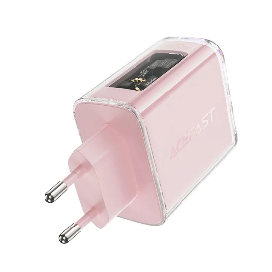 Стенно зарядно устройство A45 – Acefast Exploration Series, 2 x USB-C, USB, GaN, PD65W, бързо зареждане – Cherry Blossom