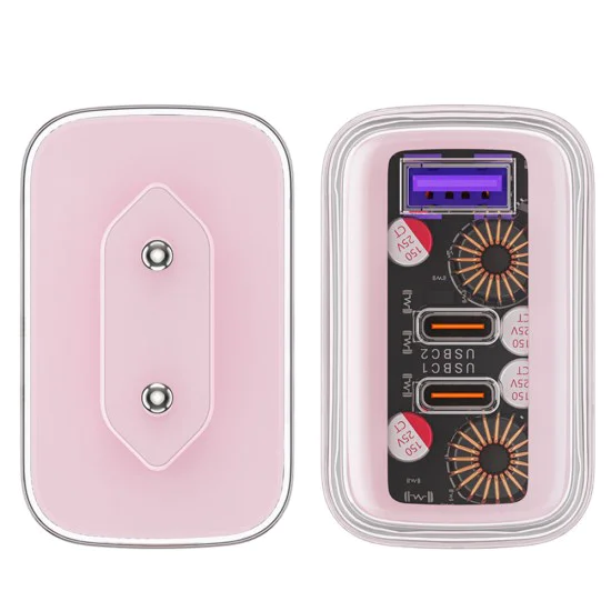Стенно зарядно устройство A45 – Acefast Exploration Series, 2 x USB-C, USB, GaN, PD65W, бързо зареждане – Cherry Blossom