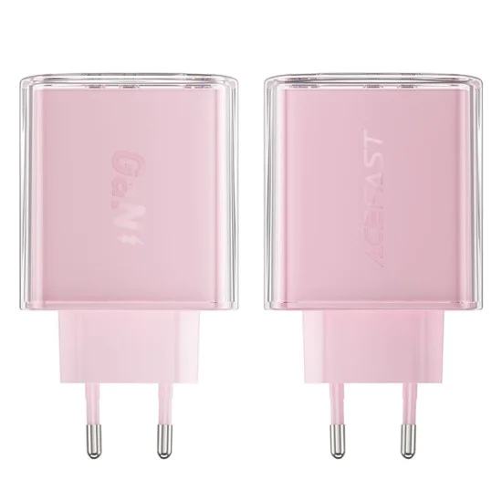 Стенно зарядно устройство A45 – Acefast Exploration Series, 2 x USB-C, USB, GaN, PD65W, бързо зареждане – Cherry Blossom