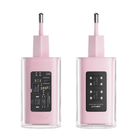 Стенно зарядно устройство A45 – Acefast Exploration Series, 2 x USB-C, USB, GaN, PD65W, бързо зареждане – Cherry Blossom