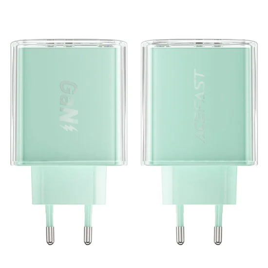 Стенно зарядно устройство A45 – Acefast Exploration Series, 2 x USB-C, USB, GaN, PD65W, бързо зареждане – Mountain Mist