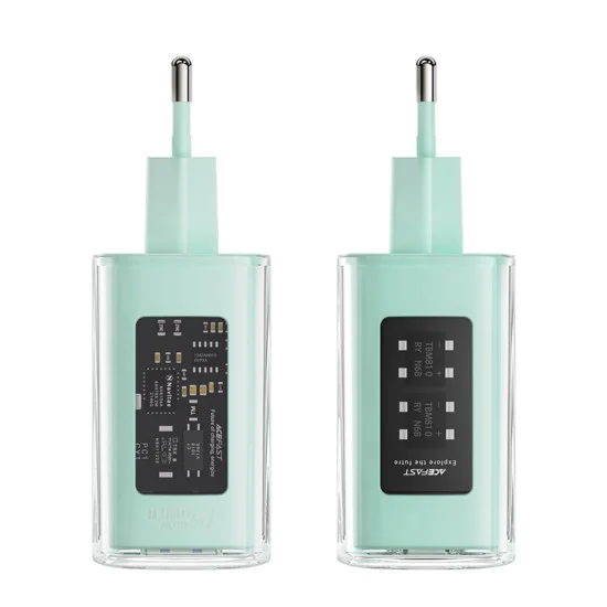 Стенно зарядно устройство A45 – Acefast Exploration Series, 2 x USB-C, USB, GaN, PD65W, бързо зареждане – Mountain Mist