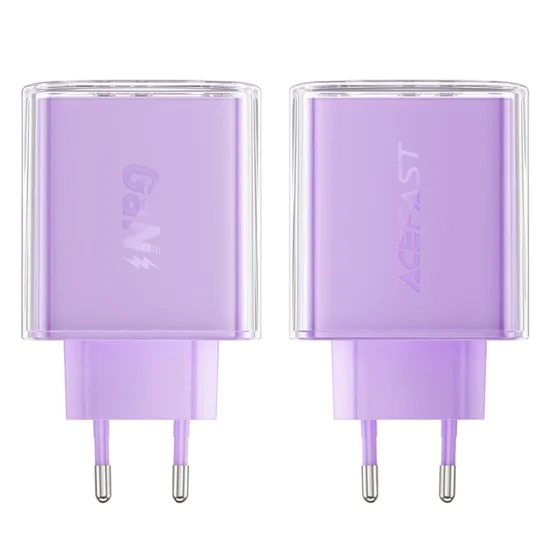 Стенно зарядно устройство A45 – Acefast Exploration Series, 2 x USB-C, USB, GaN, PD65W, бързо зареждане – лилаво
