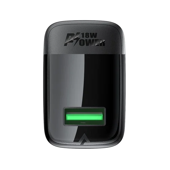 Стенно зарядно устройство A90 – Acefast, USB, 18W, GaN технология, бързо зарядно устройство – черно