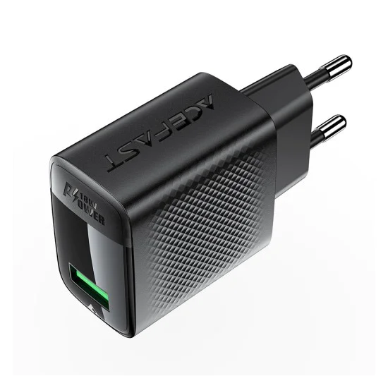 Стенно зарядно устройство A90 – Acefast, USB, 18W, GaN технология, бързо зарядно устройство – черно
