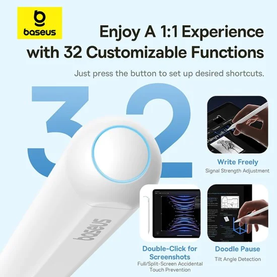 Стилус Baseus Smooth Writing 3 Series (P80080806213-00) - магнитно безжично зареждане, 140mAh, Palm-Rejection - Бял