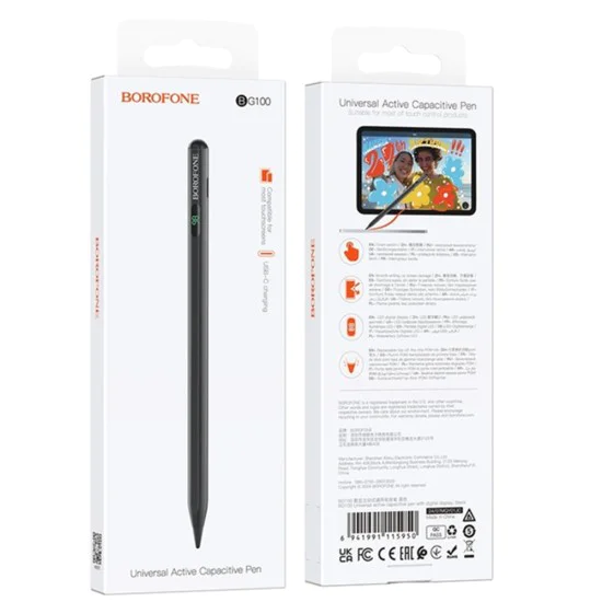 Стилус – Borofone (BG100) – активен, универсален, дисплей, 130mAh – Черен