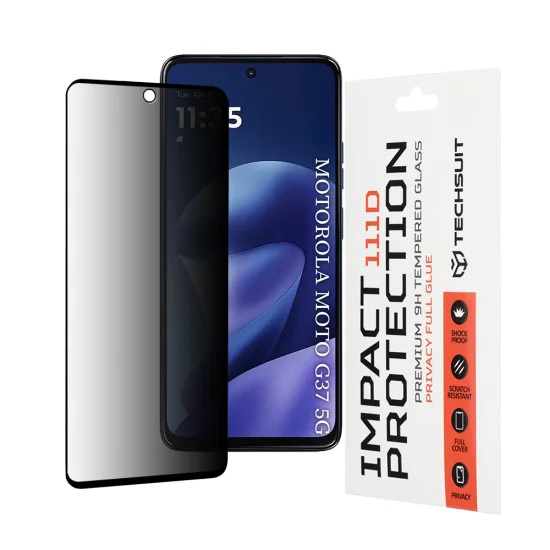 Стъклен протектор за Motorola Moto G37 / G37 Power / G47 - 111D Privacy Full Glue - Techsuit - Черен