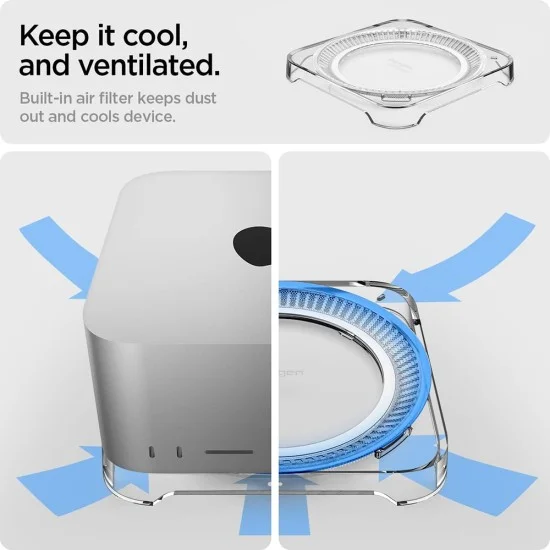 Стойка за Apple Mac Studio с вграден PVC филтър и противоплъзгаща основа LD202 (AMP04796) - Spigen - Кристално прозрачен