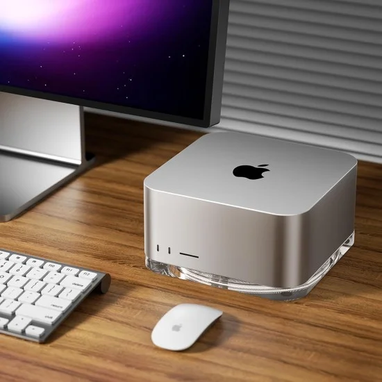 Стойка за Apple Mac Studio с вграден PVC филтър и противоплъзгаща основа LD202 (AMP04796) - Spigen - Кристално прозрачен