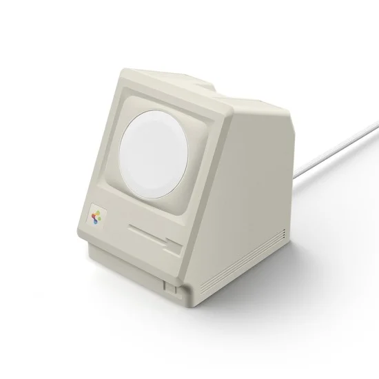 Стойка за Apple Watch Spigen Classic LS Stone (AMP11668) - организация на кабела, 65 градусов ъгъл, ретро дизайн - Сив