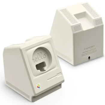 Стойка за Apple Watch Spigen Classic LS Stone (AMP11668) - организация на кабела, 65 градусов ъгъл, ретро дизайн - Сив
