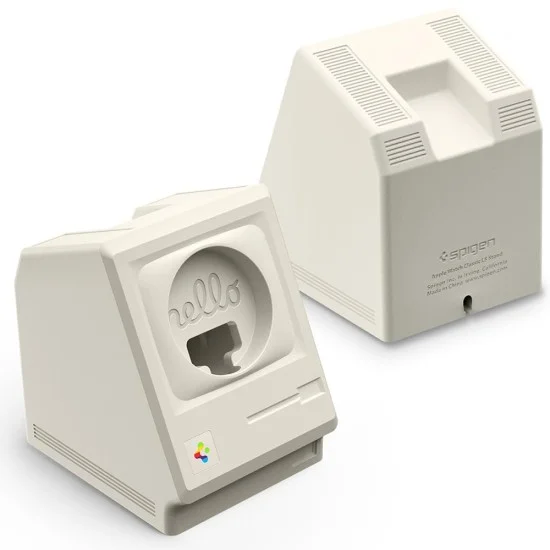 Стойка за Apple Watch Spigen Classic LS Stone (AMP11668) - организация на кабела, 65 градусов ъгъл, ретро дизайн - Сив