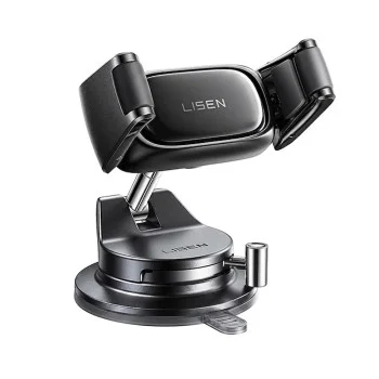 Стойка за кола Lisen A609 (YL0225120003) - за табло, 360° ротация, затягащо рамо, автоматично заключване, вакуумна смукателка - Тъмно сив