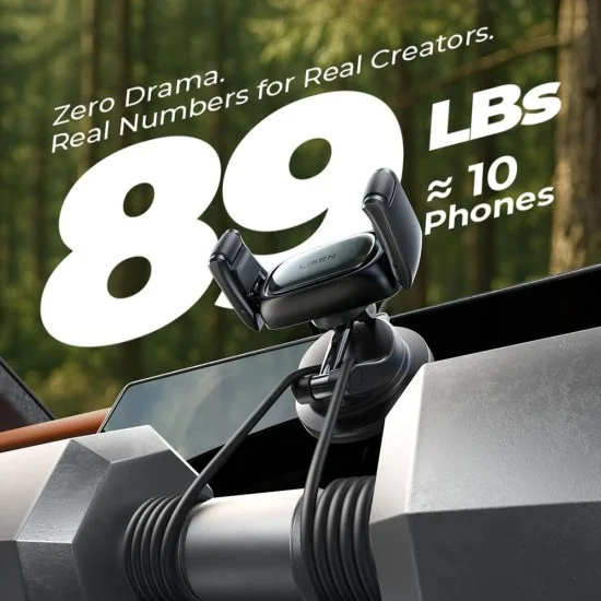 Стойка за кола Lisen A609 (YL0225120003) - за табло, 360° ротация, затягащо рамо, автоматично заключване, вакуумна смукателка - Тъмно сив