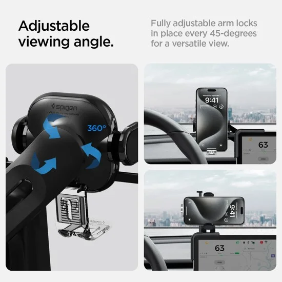 Стойка за кола Spigen Car Holder Tap Lock (ACP07871) - за Tesla, монтаж на екран, универсална, регулируеми ъгли, без лепило - Черен