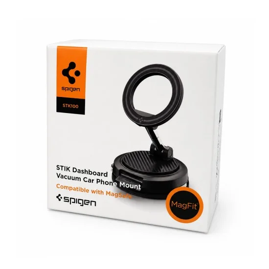 Стойка за кола Spigen STK100 (ACP11667) - MagSafe, за табло, вакуумно заключване - Черна