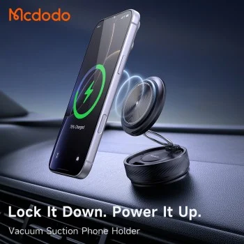 Стойка за кола с безжично зареждане Mcdodo (CH-8610) - за табло, здраво захващане, 360° вакуумно магнитна, 15W - Черна