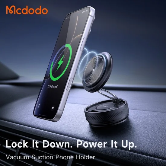 Стойка за кола с безжично зареждане Mcdodo (CH-8610) - за табло, здраво захващане, 360° вакуумно магнитна, 15W - Черна