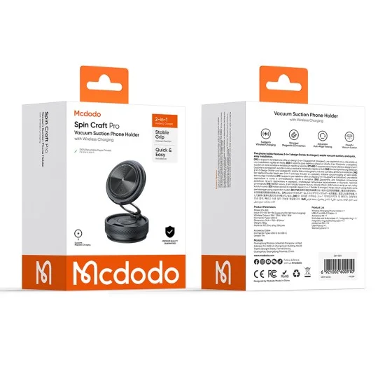 Стойка за кола с безжично зареждане Mcdodo (CH-8610) - за табло, здраво захващане, 360° вакуумно магнитна, 15W - Черна