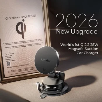 Стойка за кола с безжично зарядно Lisen W608 Pro (YL0225090001) - вакуумна смукателка, 25W, Qi2.2 - Черен