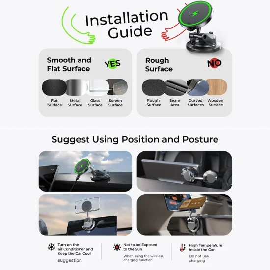Стойка за кола с безжично зарядно Lisen W608 Pro (YL0225090001) - вакуумна смукателка, 25W, Qi2.2 - Черен