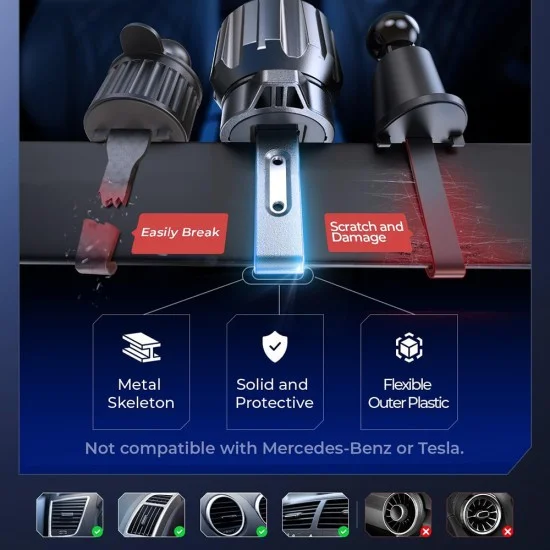 Стойка за кола с безжично зарядно Lisen W704 Pro (YL0225090003) - за вентилация, със зарядно, Type-C кабел, 25W, Qi2.2 - Черен