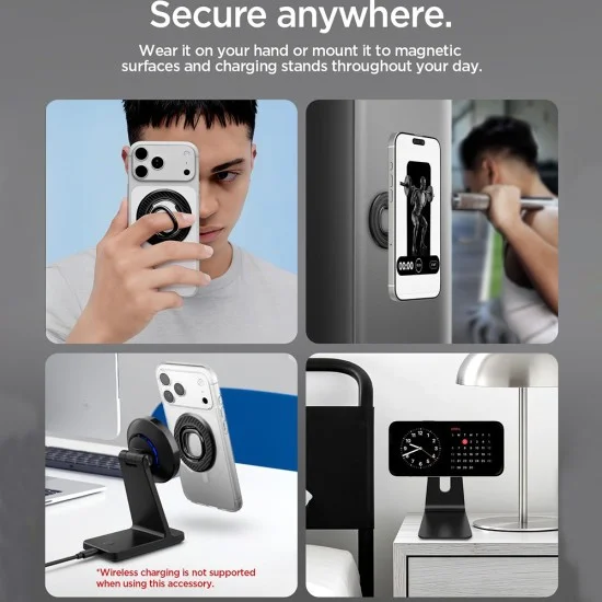 Стойка за телефон Spigen O-Mag OM106 (AMP09334) - дизайн против надраскване, силен магнитен захват, 360 градуса ротация - Черен