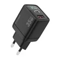 Techsuit - Зарядно за стена LEDChargX (CH3) - Type-C, USB, GaN технология, бързо зареждане, LED дисплей, PD35W - Черно