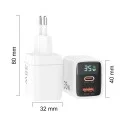 Techsuit - Зарядно за стена LEDChargX (CH3) - Type-C, USB, GaN технология, бързо зареждане, LED дисплей, PD35W - Черно
