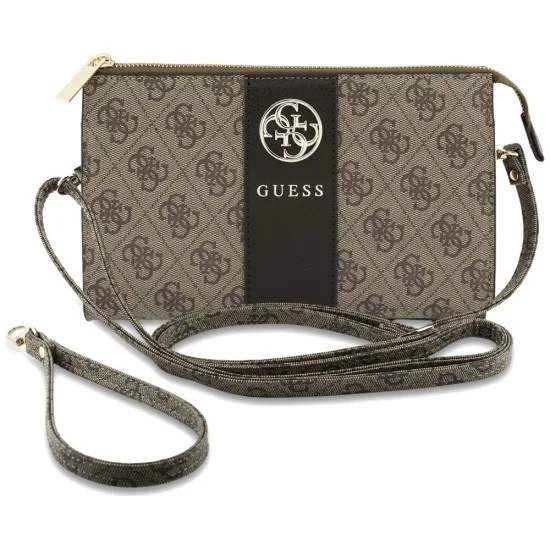 Универсален калъф за телефон 4G Round Classic Logo Stripe (GUWP6PG4S4RW) - Регулируема презрамка, Еко кожа, Цип - Guess - Кафяв