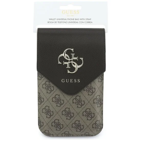 Универсална чантичка за телефон Guess 4G Grained Classic Logo (GUWBPG4L4CNW) - универсален, еко кожа, регулируема презрамка - Кафяв